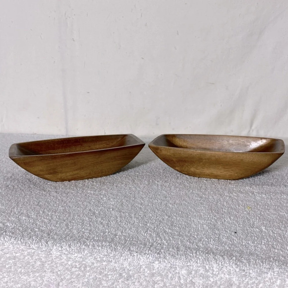 Vintage Rectangle Carved Wood Bowls x2 - Picture 3 of 14